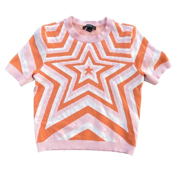 Forever 21 Star Knit Sweater Shirt Sz M Pink Orange Twee Girly Pastel Kawaii - Picture 1 of 13